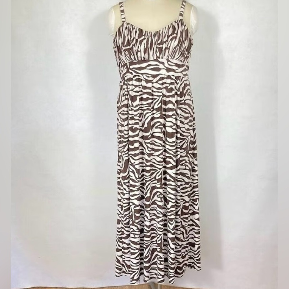 Essentials by ABS Zebra Print Maxi Dress Lined Chiffon Overlay MINT